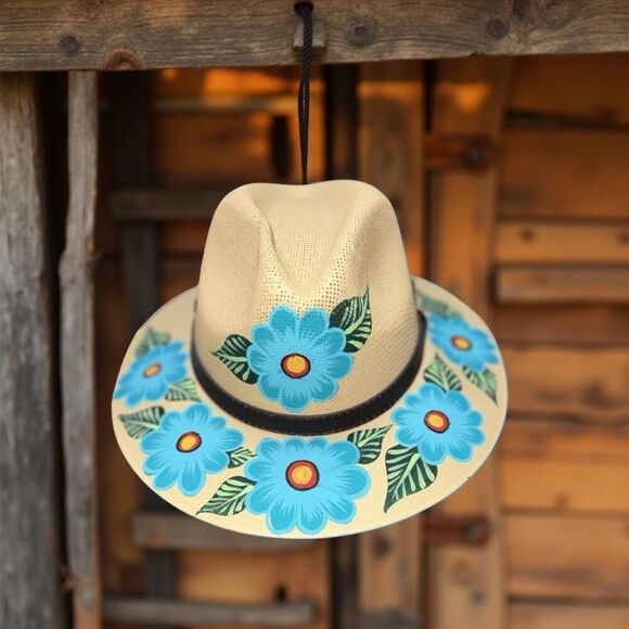 no brand Accessories - Hand Painted Panama Hat Floral Straw Hat Size Large